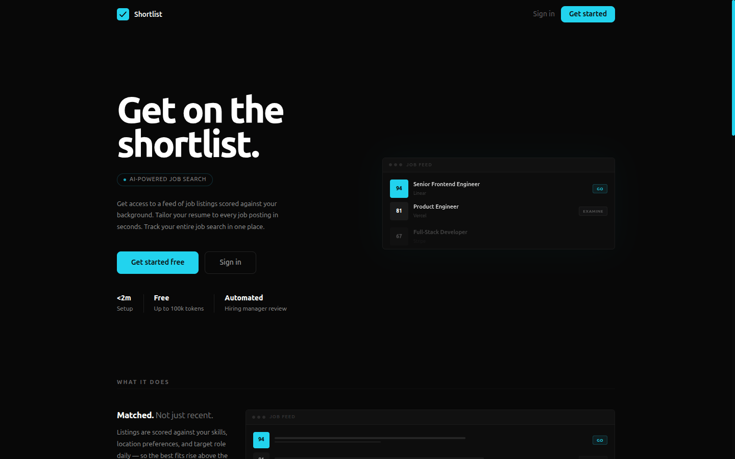 Shortlist landing page