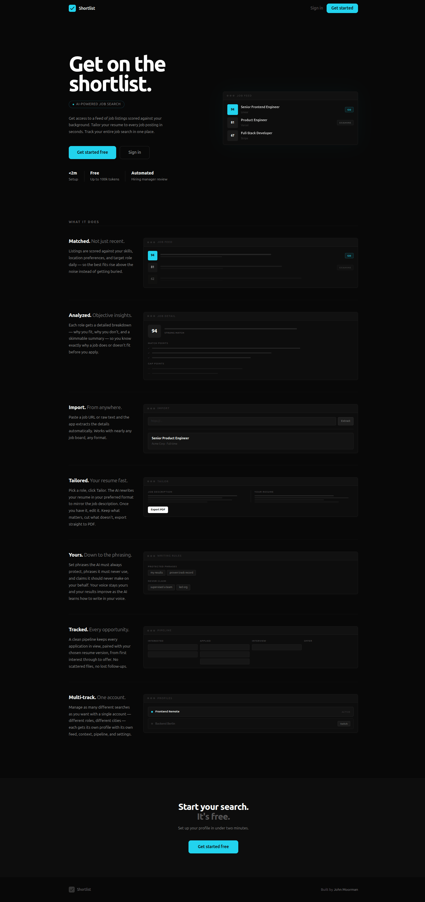 The final landing page after the monochrome redesign