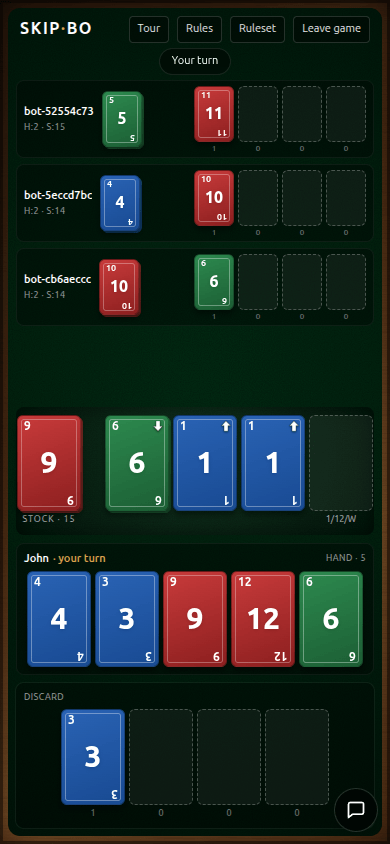 The mobile layout with opponents scrolling above the active zone