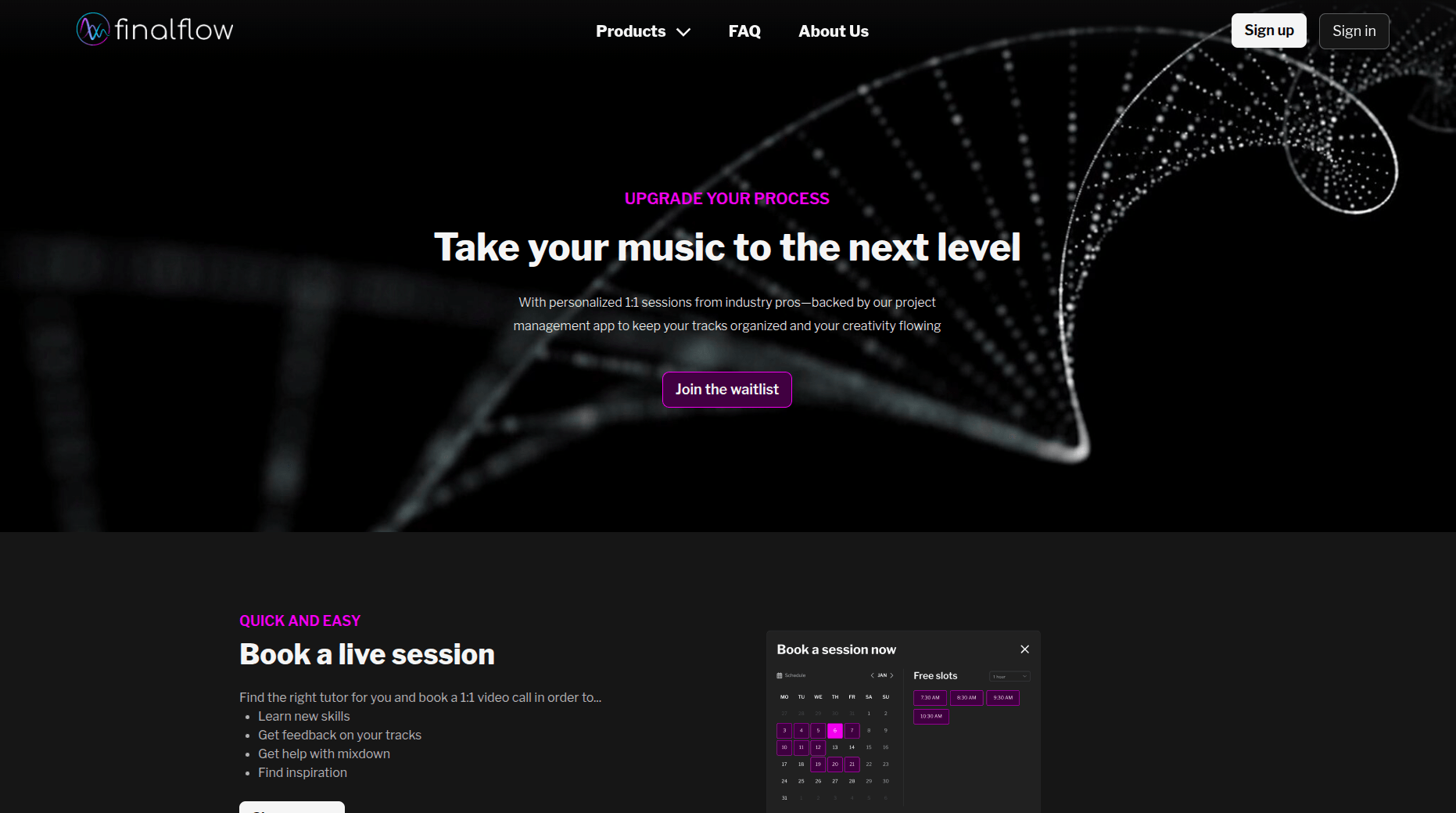 finalflow marketing site, built pixel-perfect from Figma in Vue and TypeScript.